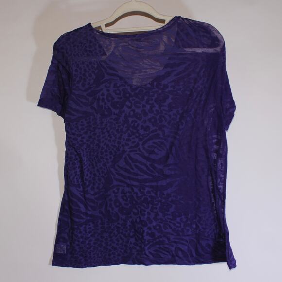 Toppy Easy Fit Purple Semi Sheer Animal Print Tshirt With Bedazzled Hawaii 0 - Picture 2 of 5